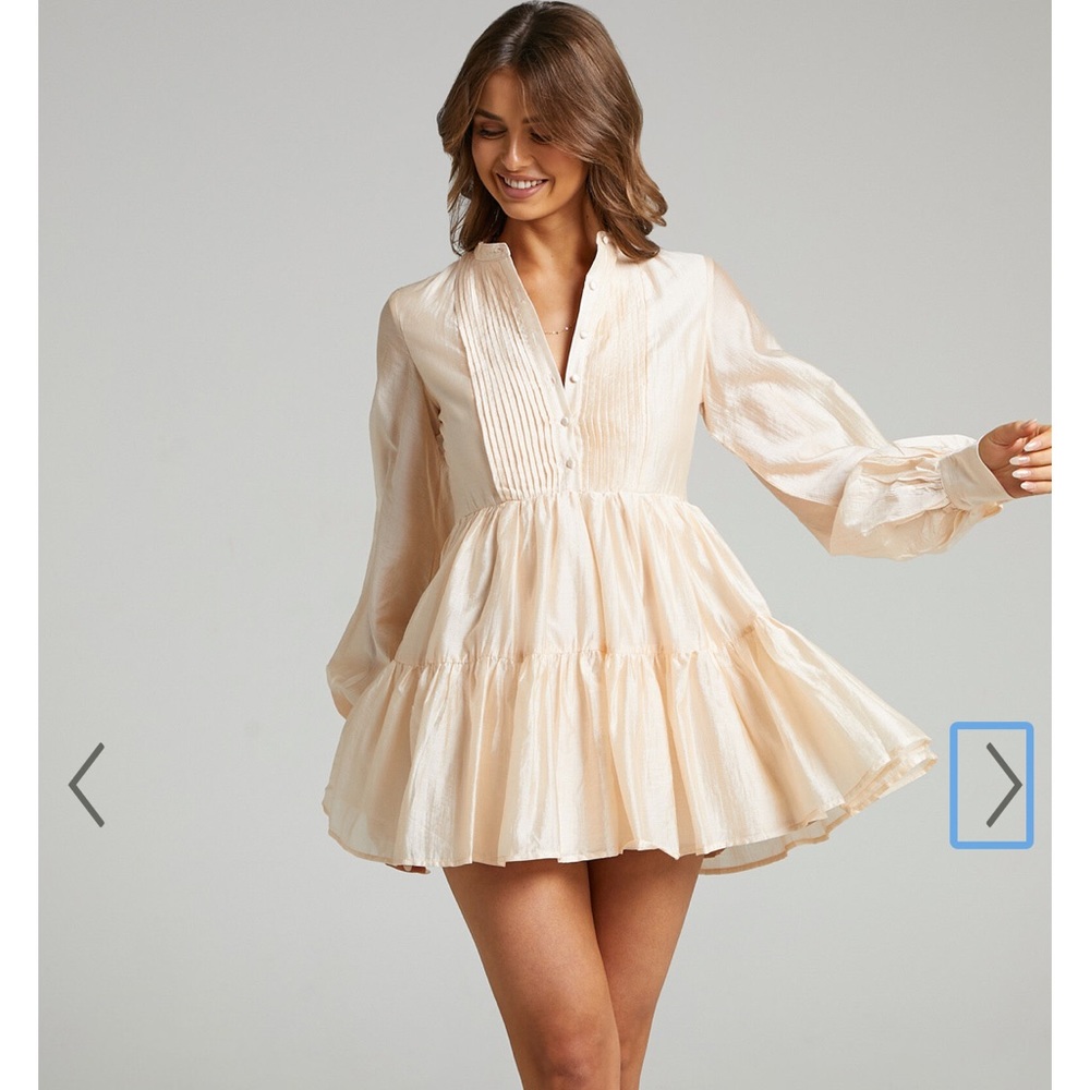 Showpo dress kyra pin tuck detail tiered shift dress in cream